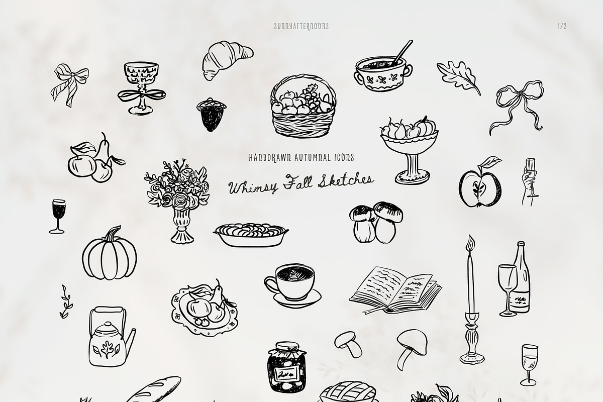 Whimsy Fall Handdrawn Autumnal Icons, a Decorative Illustration by SunnyAfternoons (Photo 3 of 11)