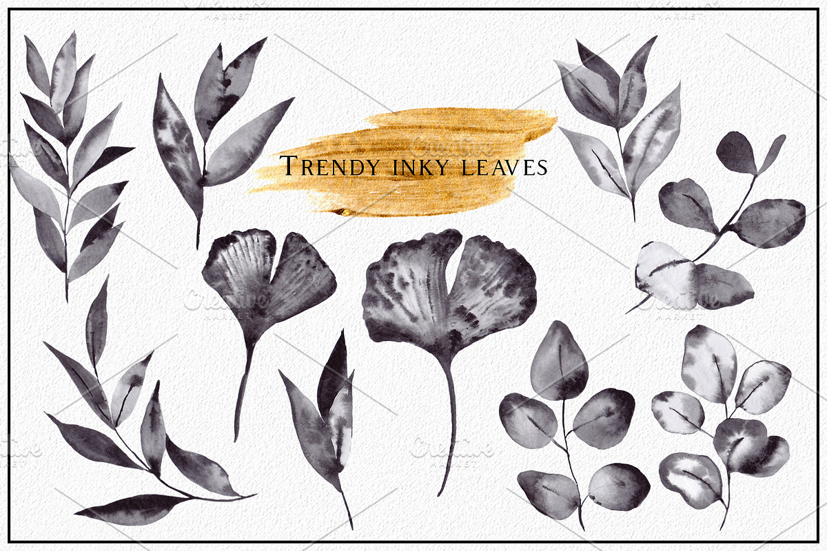 Ink and Gold. Hand drawn clipart, an Illustration by ma_i_vi (Photo 10 of 15)
