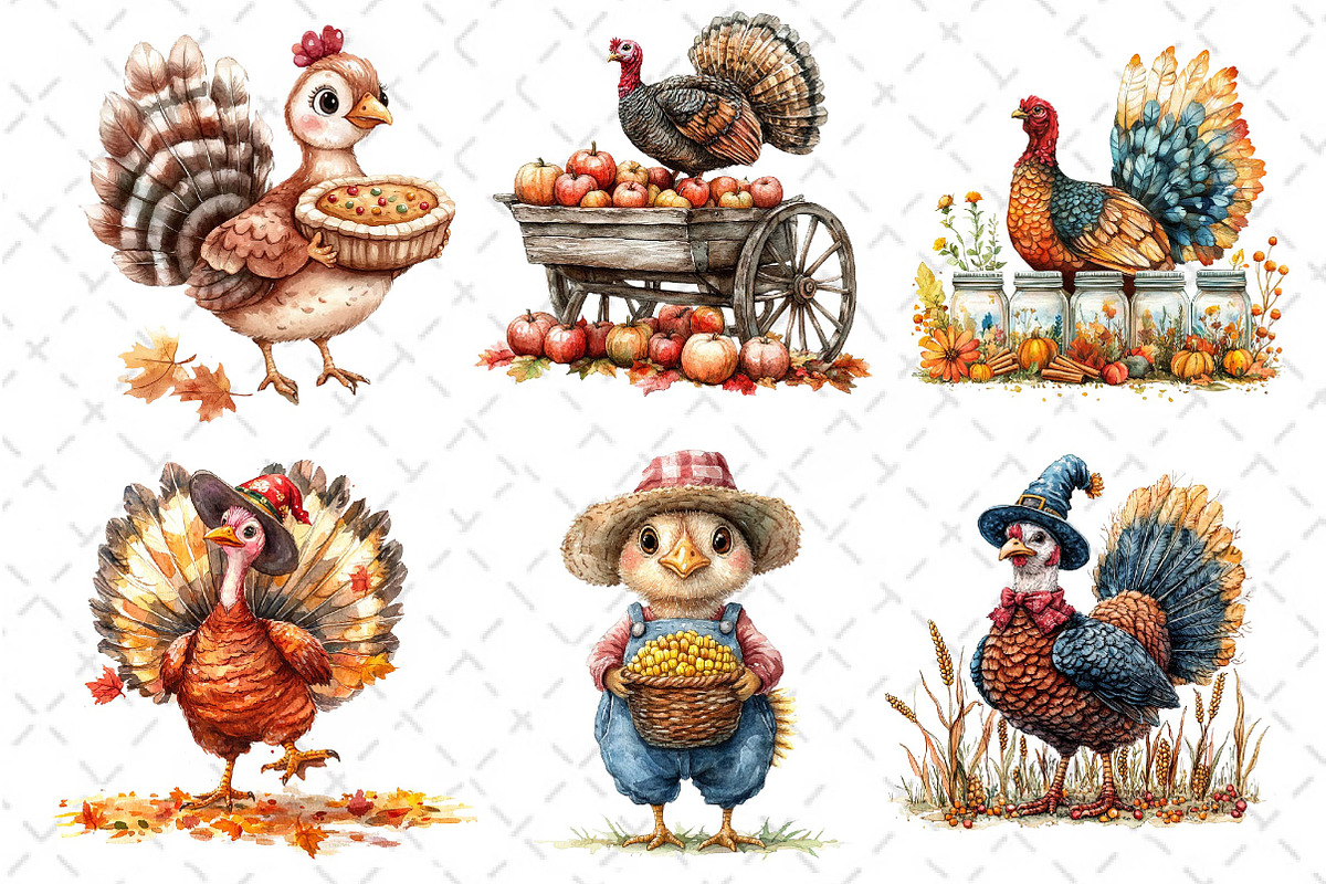 Watercolor Autumn Turkey Clipart, an Illustration by Dream Creation (Photo 2 of 5)