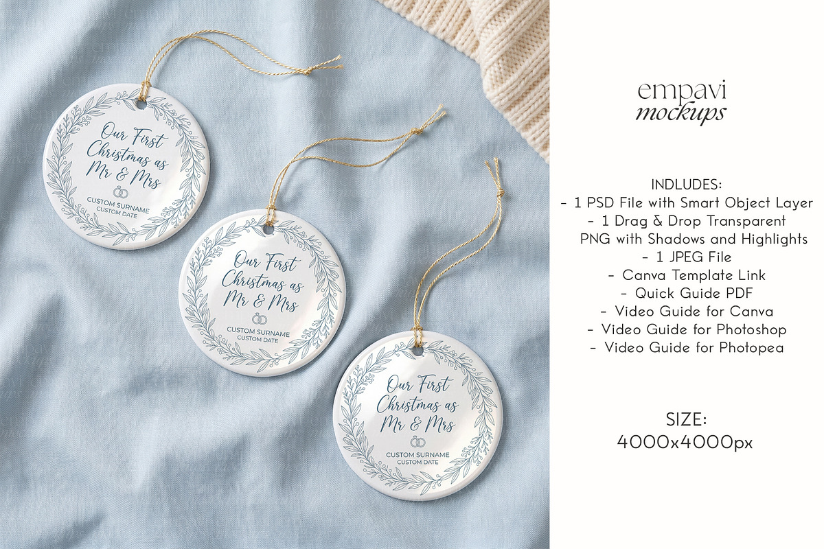 Ceramic Ornament Mockup Set of 3, a Household Mockup by EmpaviMockups (Photo 4 of 5)