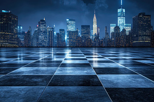 Night city skyline reflections, a Photo by Beautiful things