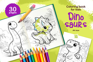 Dinosaurs coloring pages for kids, an Education Illustration by vik.stock