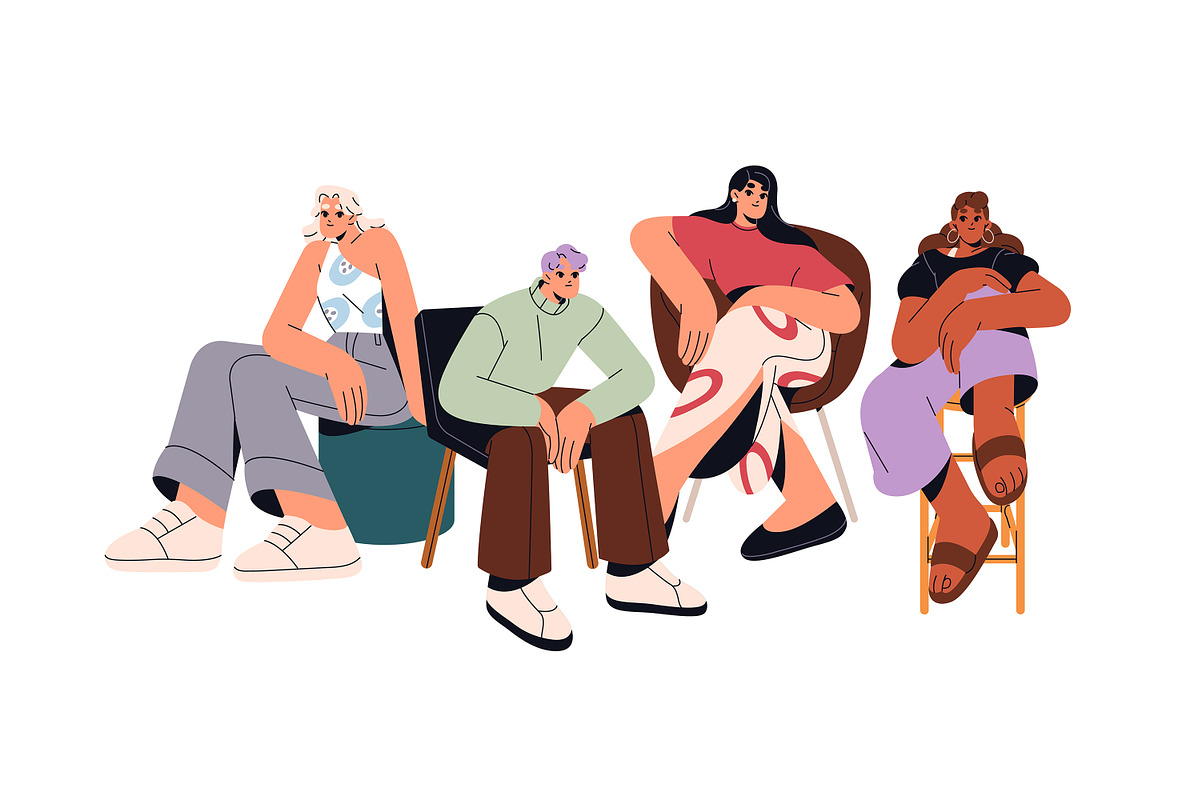 Happy people sitting on chairs set, a Person Illustration by PaperTrident (Photo 7 of 8)
