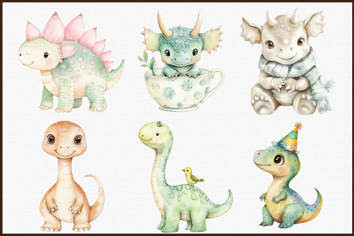 Cute Dinosaurs Clipart Baby Dinosaur, an Illustration by Sublimation Artist (Photo 3 of 6)