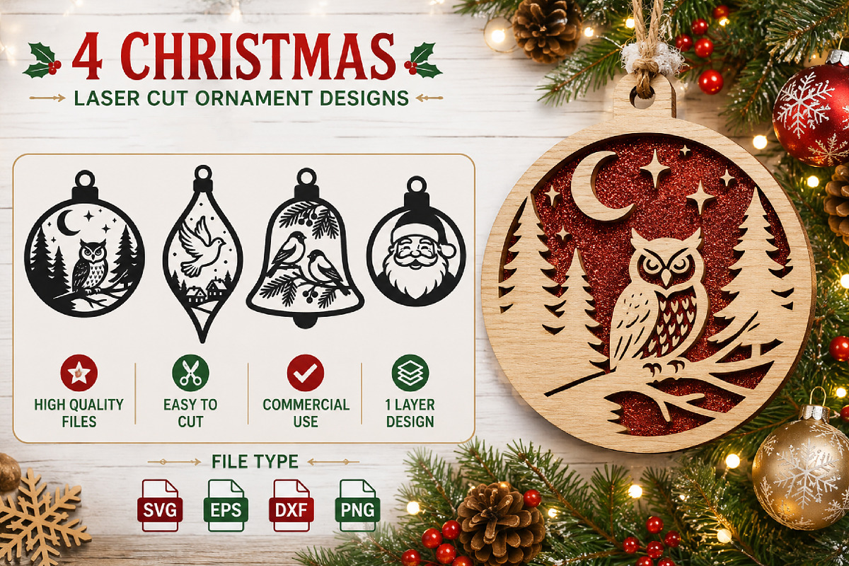 Christmas Laser Cut Ornament SVG, an Object Graphic by Layerology (Photo 1 of 3)