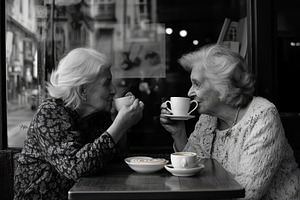 Two elderly women enjoying coffee an, a Photo by Iftikhar Alam