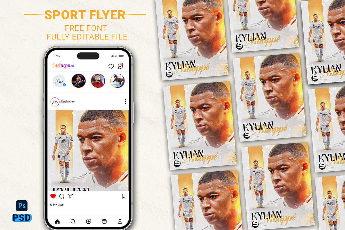 Kylian Mbappe poster flyer template, a Templates & Theme by NahomKetema