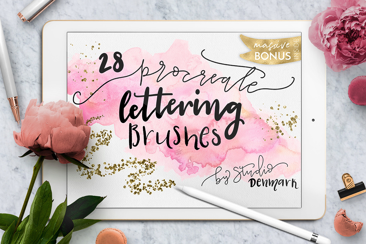 Procreate Lettering Brushes + Bonus, a Brush Add-On by AJ Brushes (Photo 1 of 23)