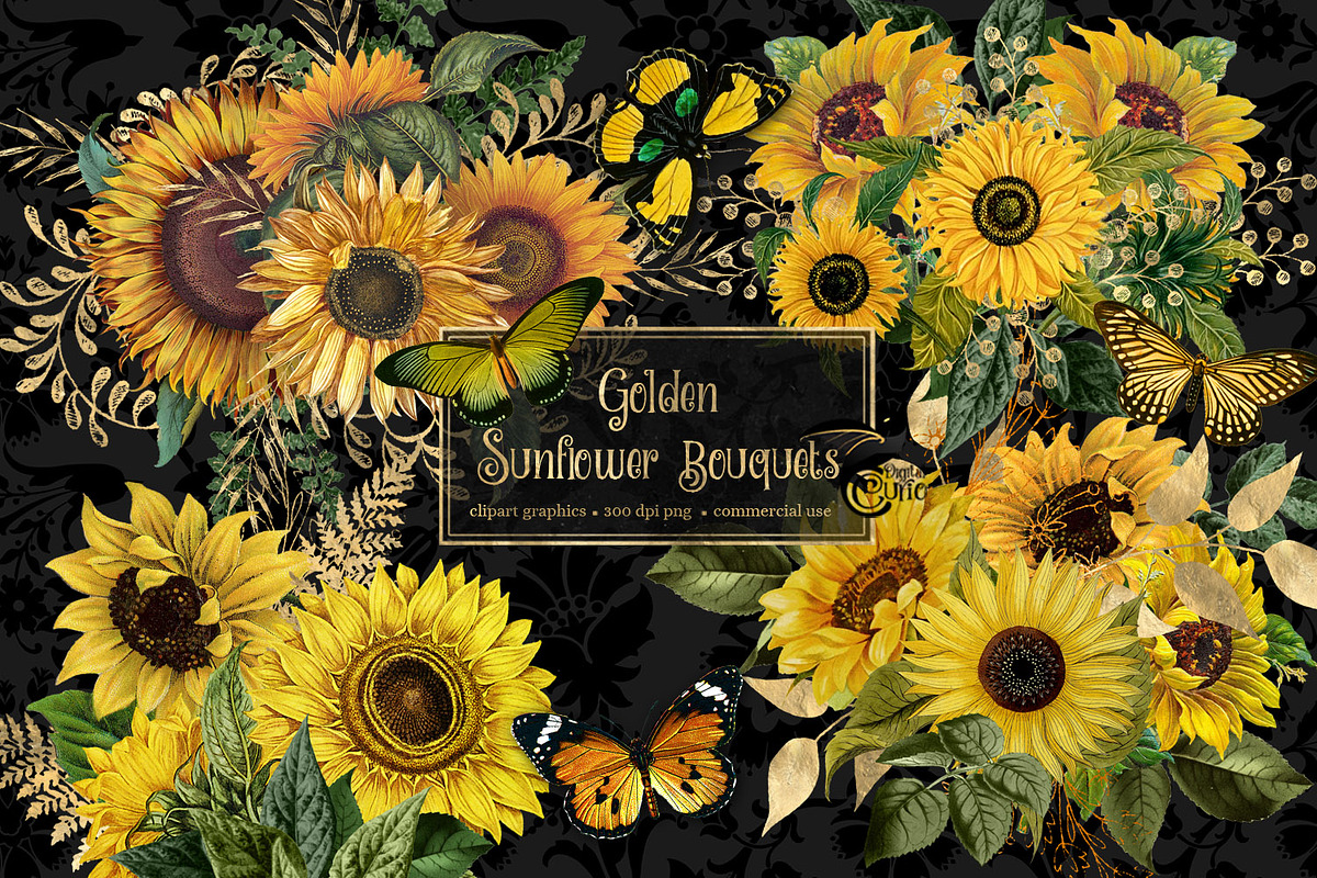 Gold Sunflower Bouquets, an Illustration by Digital Curio