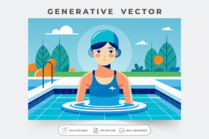 A person relaxes in the pool, surrou, a Graphic by SouravDesign