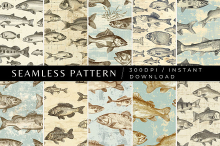 10 Hudson's Vintage Fish Patterns, a Pattern Graphic by Inknfolly