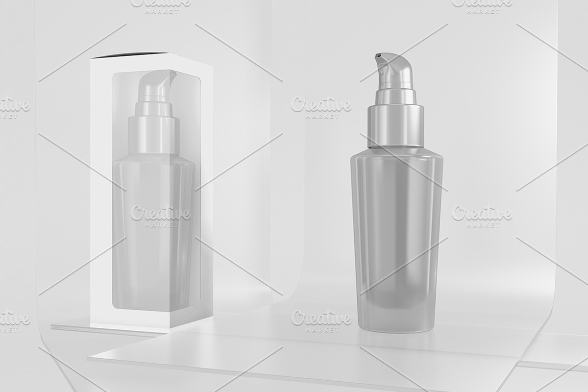 Pump Bottle On Glass Mockup, a Packaging Mockup by Qaleb Studio (Photo 2 of 2)