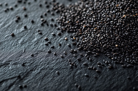 Scattered black sesame seeds on a da, a Photo by Iftikhar Alam