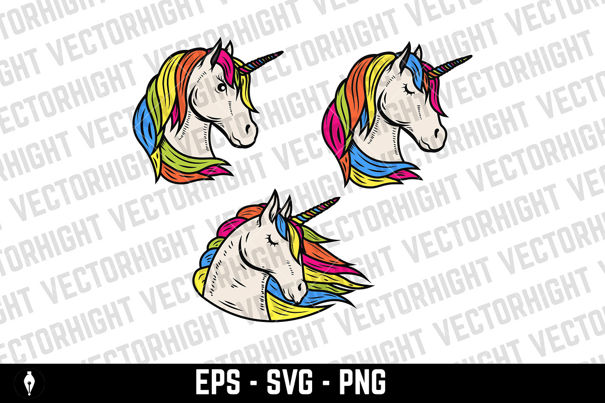 Set of illustrations of unicorn head, an Animal Illustration by Vectorhight