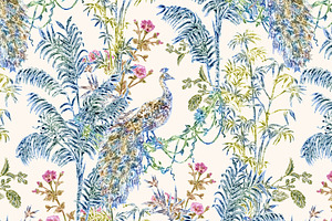 Palms & Peacocks pattern & motifs