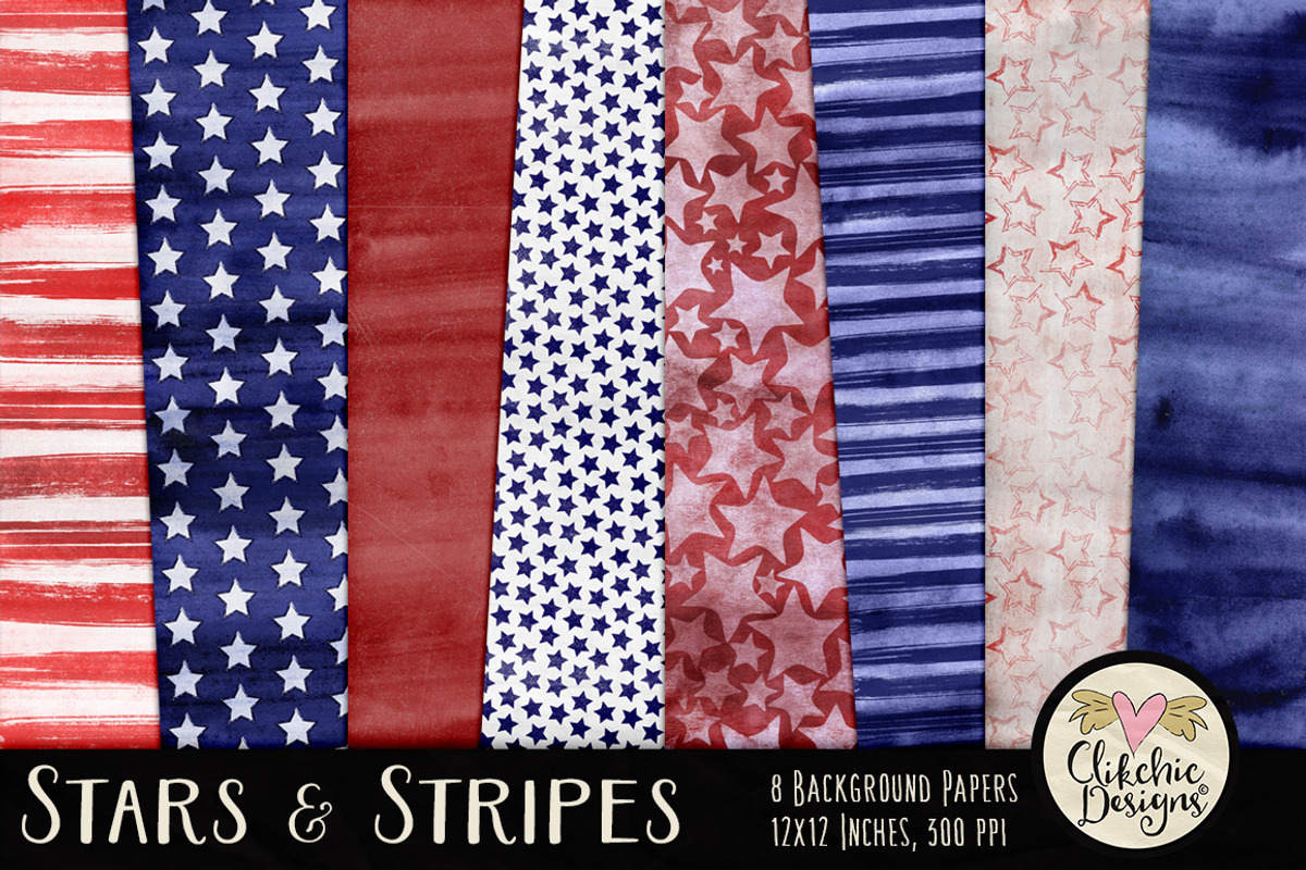 Watercolor Stars & Stripes Textures, a Texture Graphic by Clikchic Designs (Photo 1 of 5)