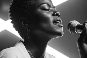 Passionate singer with sound waves, a Person Photo by AlyaAnd