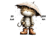 Whimsical Funny Rainy Cat Clipart, an Animal Illustration by GiraffeCreative (Thumbnail 15 of 20)