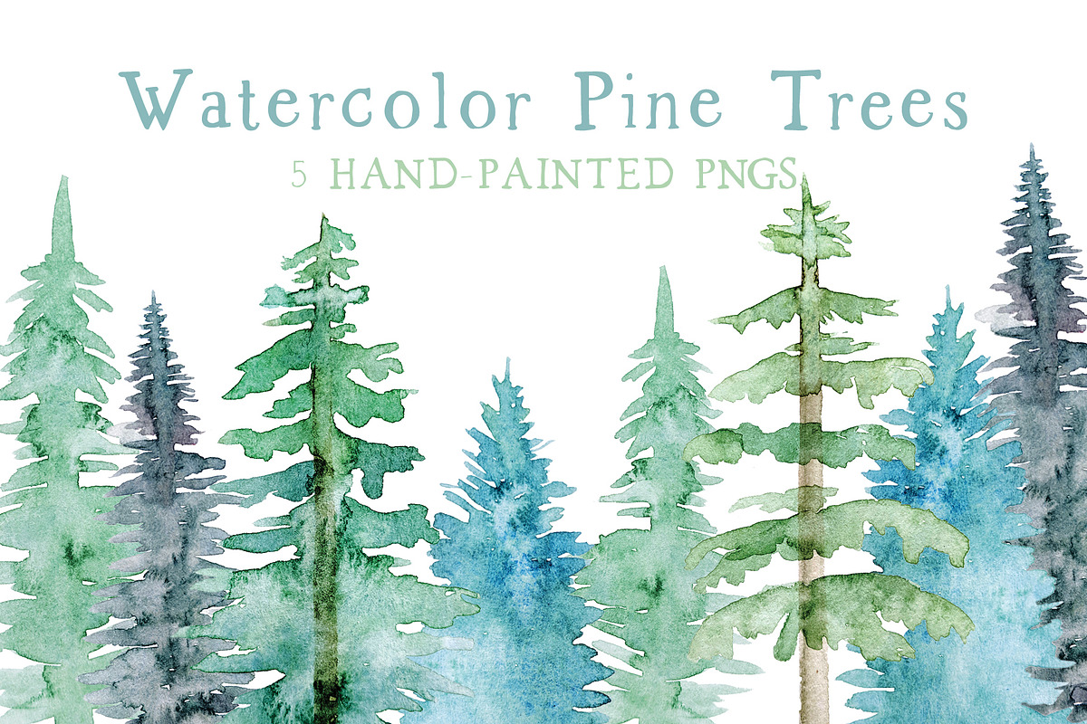 Watercolor Pine Trees, an Illustration by CatBoneDesign (Photo 1 of 4)
