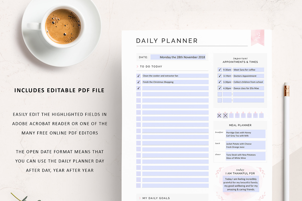 Canva Daily Planner Printable PDF, a Stationery Template by Studio Sirona (Photo 4 of 4)
