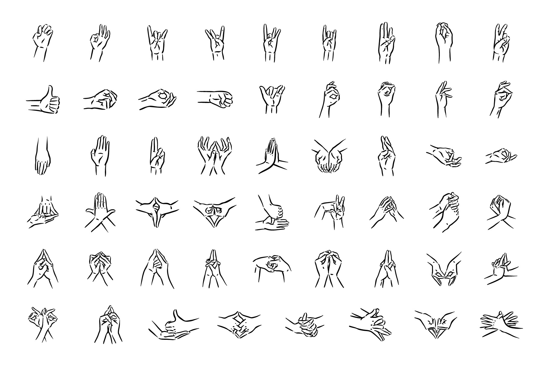 50 Mudras icon set, hindu hands | Healthcare Illustrations ~ Creative ...