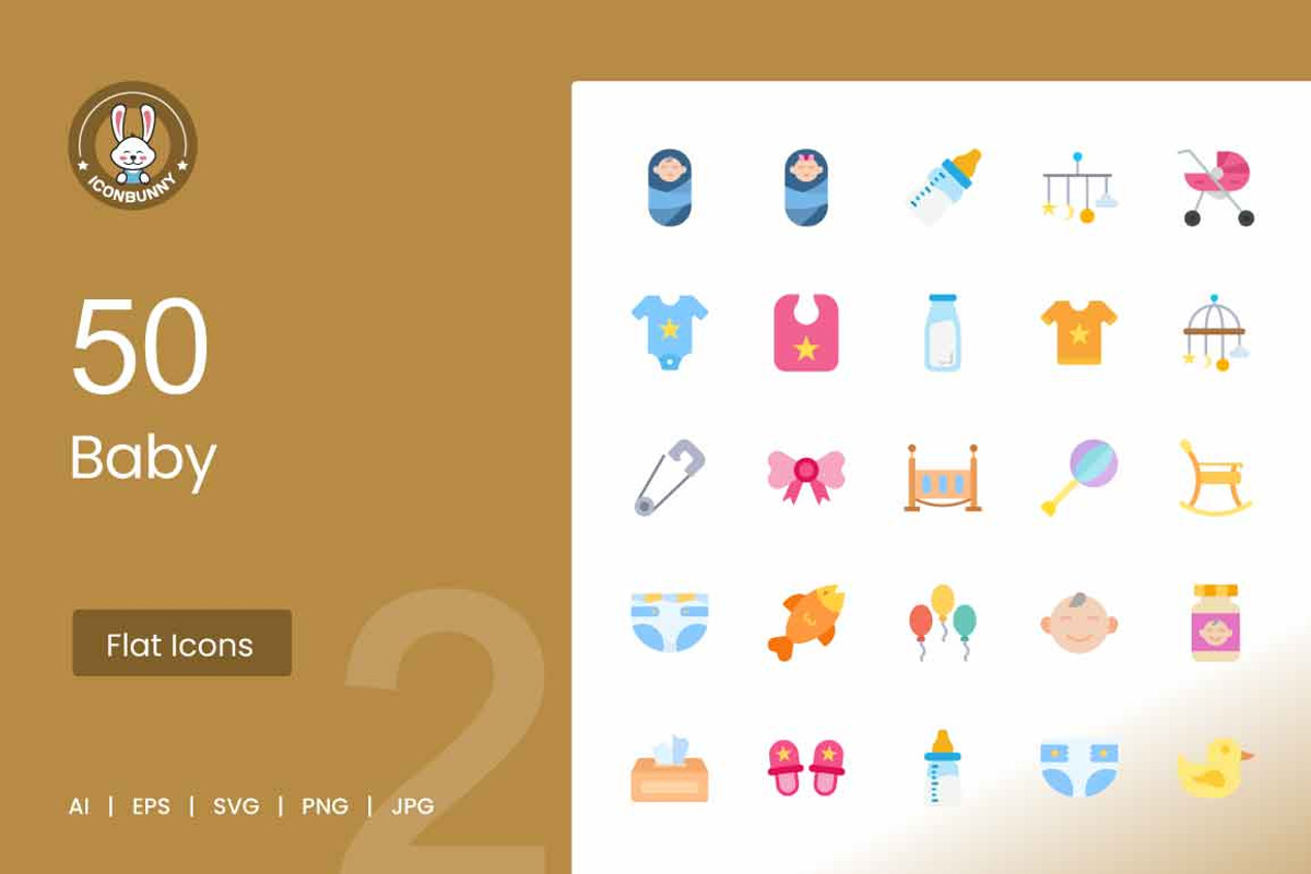 50 Baby Flat Multicolor Icons, an Icon by IconBunny (Photo 1 of 2)