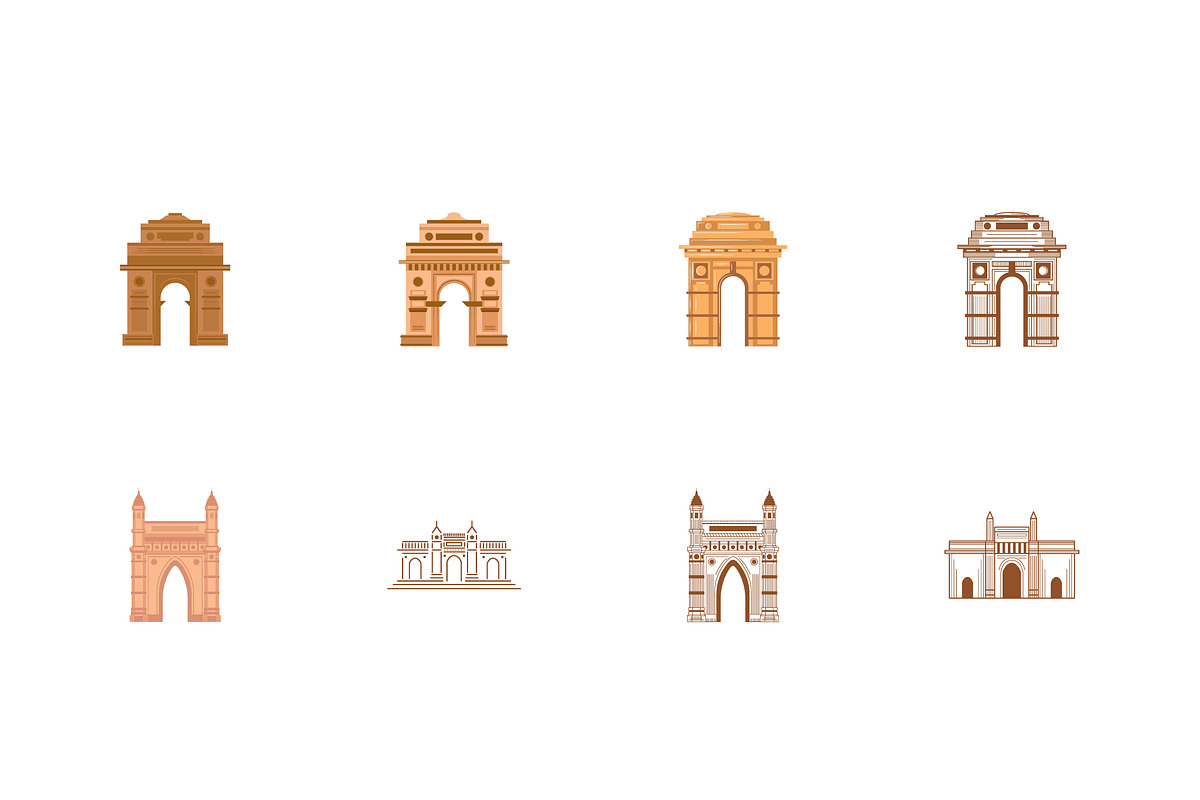 Indian Monuments Vector Icons