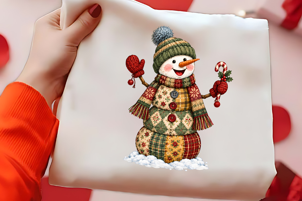 Patchwork Snowman Christmas Png Art, a Seasonal Illustration by CrexoraLab (Photo 2 of 4)