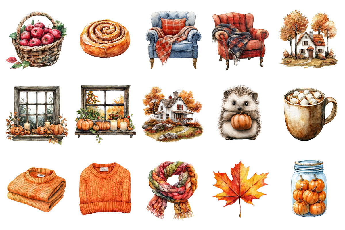 Vintage Autumn Clipart Png, an Illustration by SinaCreation (Photo 2 of 7)