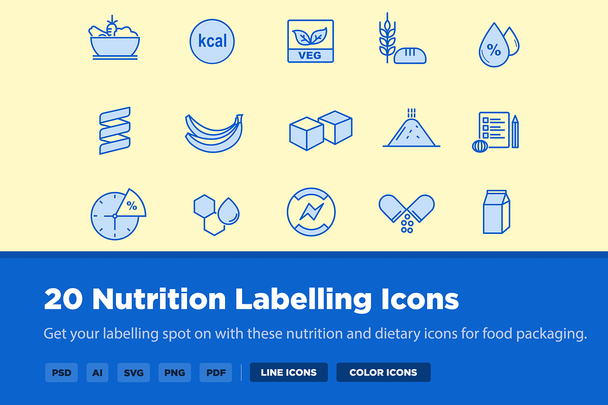 20 Nutrition Labelling Icons, an Icon by Creative VIP (Photo 1 of 5)