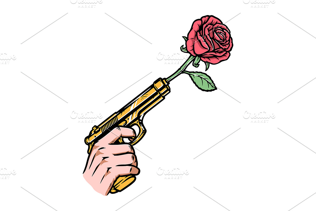 hand holding gun with rose flower, a Person Illustration by gunaonedesign (Photo 1 of 4)