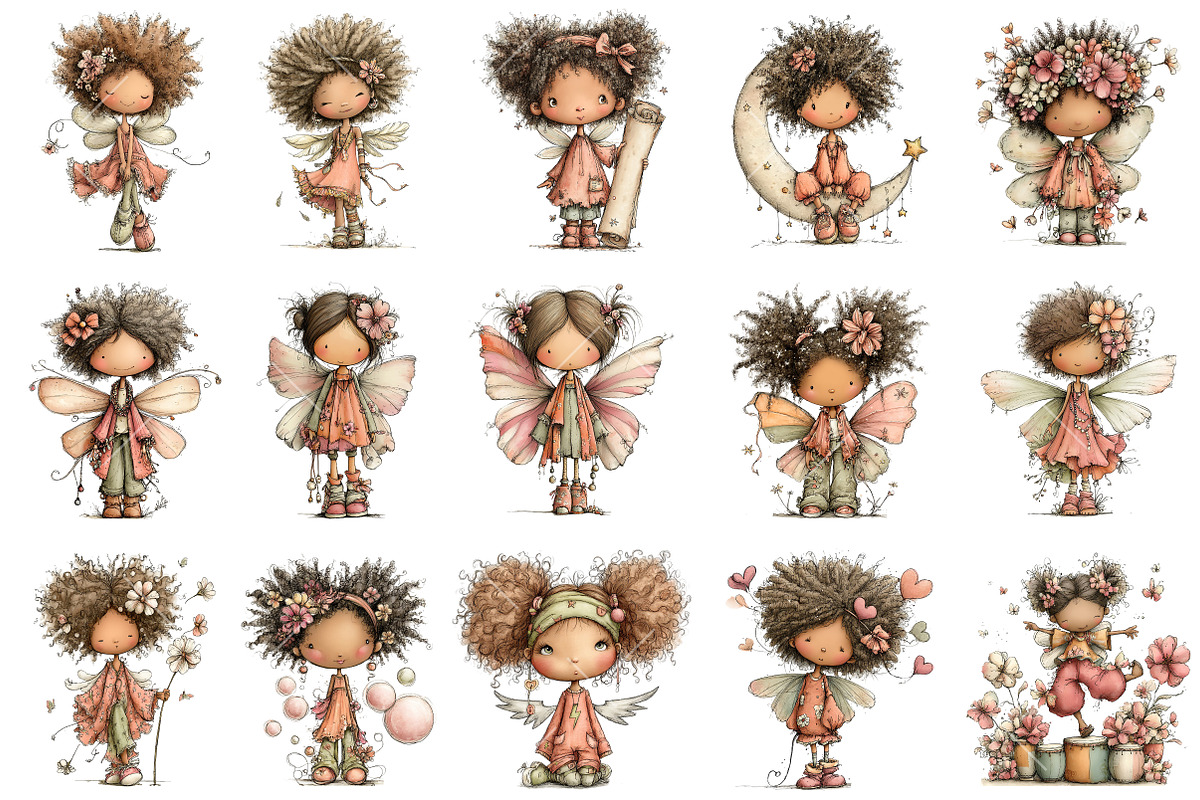 Whimsical Black Afro Fairy Clipart, an Illustration by OK Design (Photo 3 of 6)