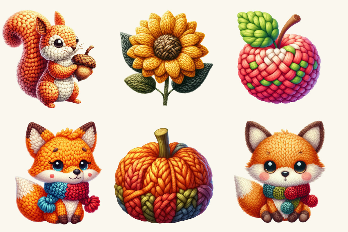 Watercolor Crochet Autumn Clipart, a Work Illustration by cherrydesign (Photo 3 of 4)