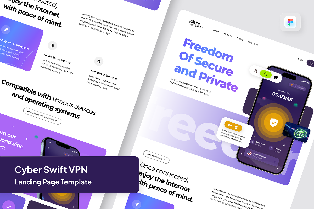 Cyber Swift Ink - VPN Landing Page, a Landing Page Template by SquidPixey (Photo 1 of 5)