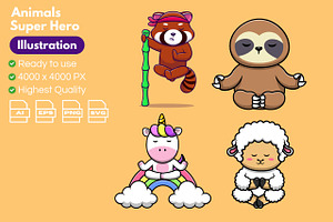 Cute Animal Meditating Pack Cartoon, an Animal Illustration by Artstorystudio