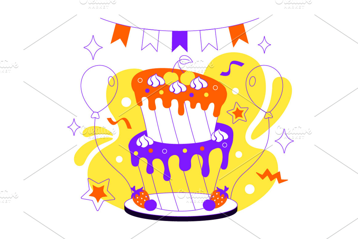 4 Birthday Cake Vector Illustration, a Food Illustration by denayunebgt (Photo 4 of 4)