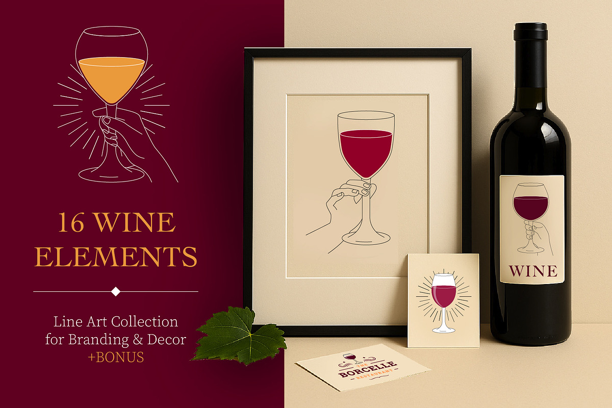 Elegant Wine Glasses & Hand Poses, a Food Illustration by Lettering_Logo (Photo 1 of 9)