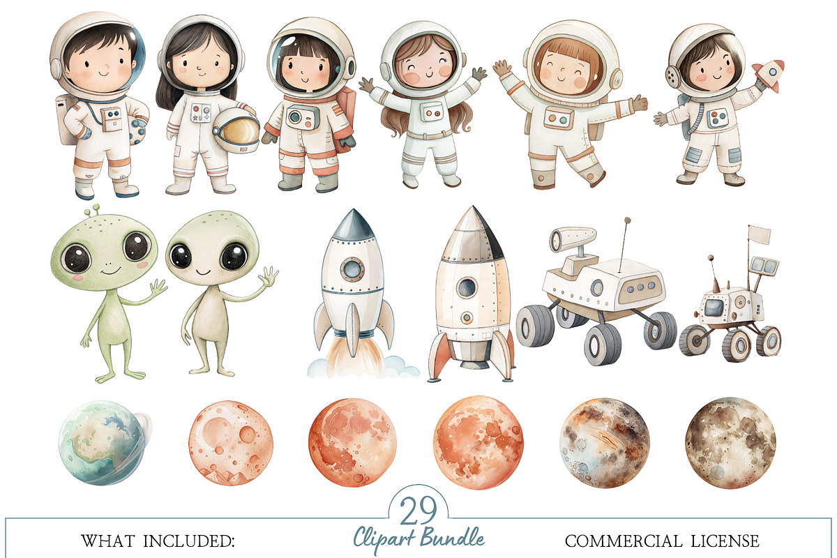 Outer Space Watercolor Clipart, an Illustration by MockupWizard (Photo 2 of 5)