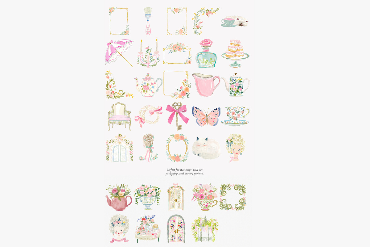 rococo romance clipart set, a Decorative Illustration by Patishop Art (Photo 9 of 9)