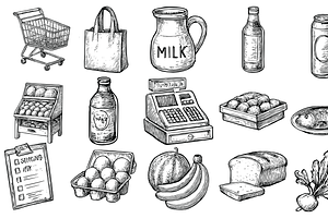 Grocery Store Elements, an Object Graphic by nikagraphic