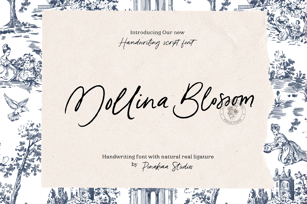 Mollina Blossom Handwritten, a Handwritten Font by Pinakiaa Studios (Photo 1 of 11)