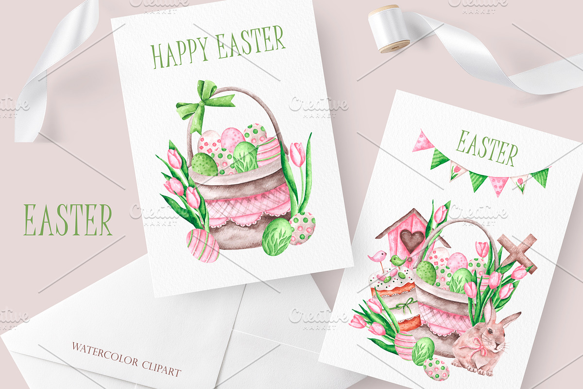 Easter watercolor set. Happy Easter!, an Illustration by SabinaWatercolorArt (Photo 10 of 16)