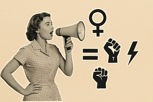 woman with megaphone for gender equality, generative AI, a Photo by Nito