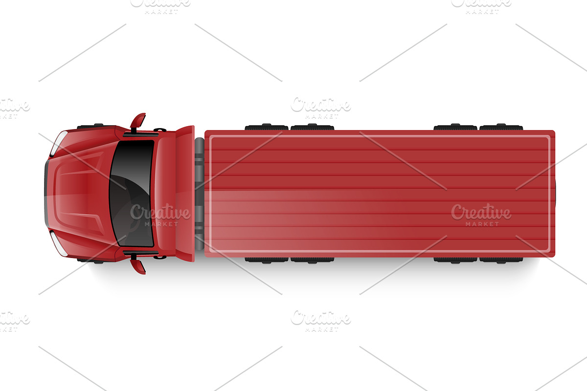 Realistic red truck top view. Vector, a Transportation Illustration by Yayasya (Photo 2 of 3)