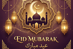 Gold Eid Mubarak Card