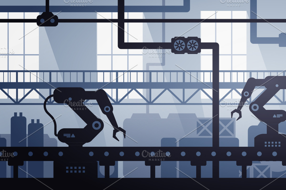 industry 4.0 factory line background, a Work Illustration by Black White Mouse Design
