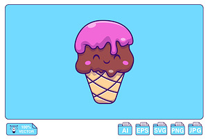 Cute Ice Cream Cone Cartoon, a Food Illustration by Artstorystudio