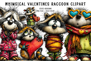 Whimsical Valentines Raccoon Clipart, an Illustration by CreationArt