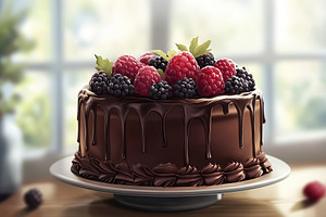 Illustration of delicious cake with frosting cream and ripe berries, a Food & Drink Photo by AlyaAnd