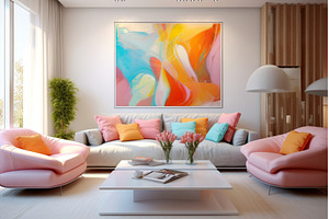 Modern living room with abstract, an Abstract Photo by Ylivdesign